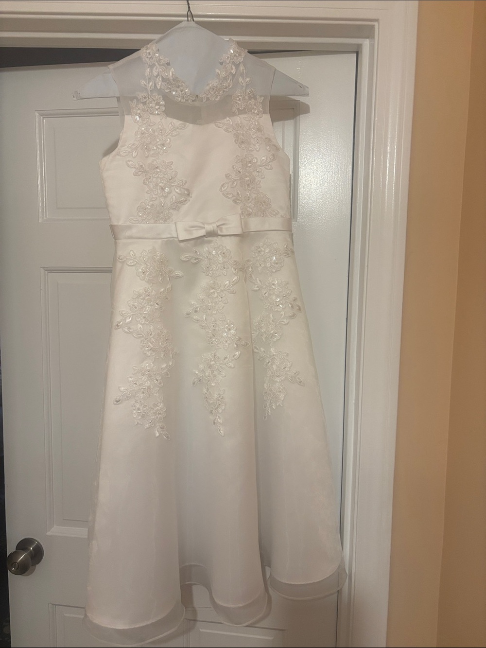 Ivory Embroidered Girls' Dress with Bow